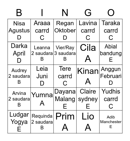 Untitled Bingo Card