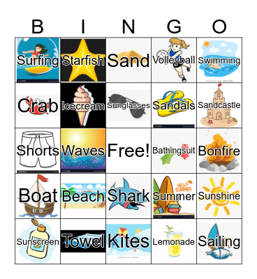 Summer at the Beach Bingo Card