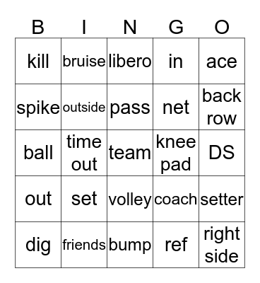 Volleyball Bingo Card