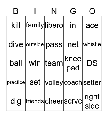 Volleyball Bingo Card