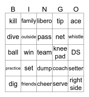 Volleyball Bingo Card