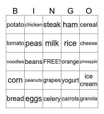 FOOD BINGO Card