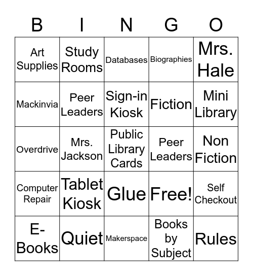 TCHS Media Center Bingo Card