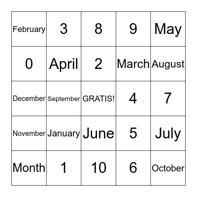 Numeros y Meses Bingo Card