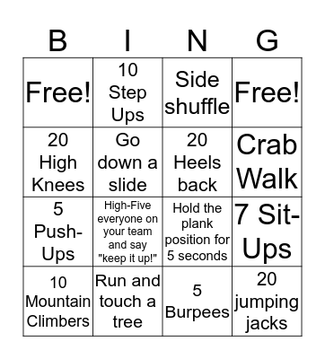 Fitness Bingo Card