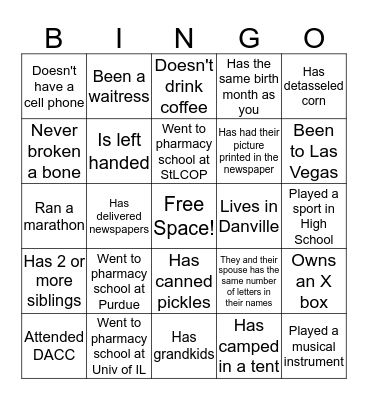 Pharmacy Bingo Card