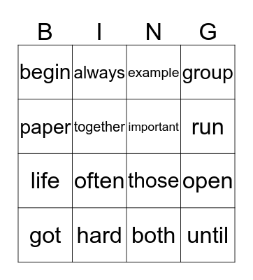 Untitled Bingo Card