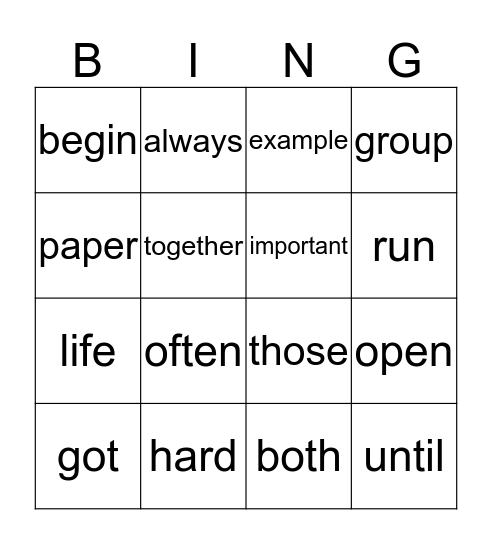 Untitled Bingo Card