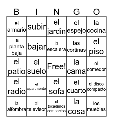 5-1 Vocabularios Bingo  Bingo Card