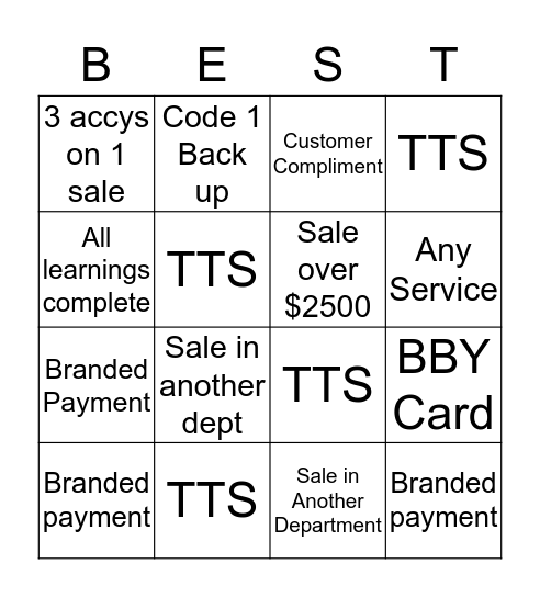 GO Day Contest Bingo Card