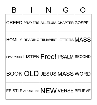 Liturgy of the Word Bingo Card