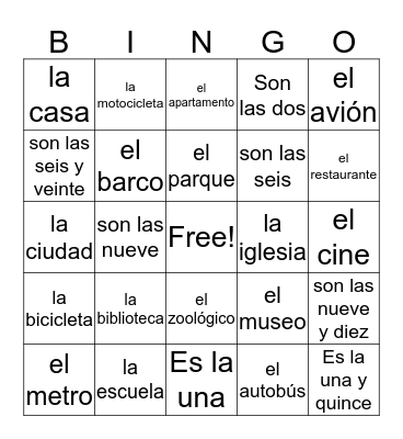 Community, Transportation, and Time Bingo Card