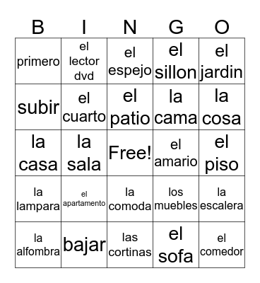 Espanol Bingo Card
