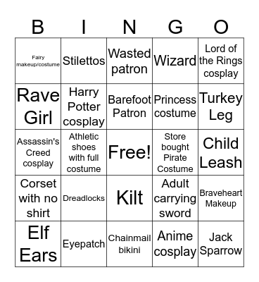 Ren Faire Bingo Card