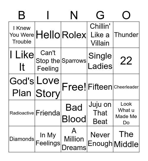Song Bingo! Bingo Card
