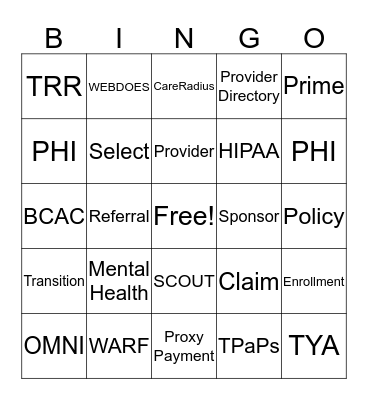 TRICARE BINGO Card