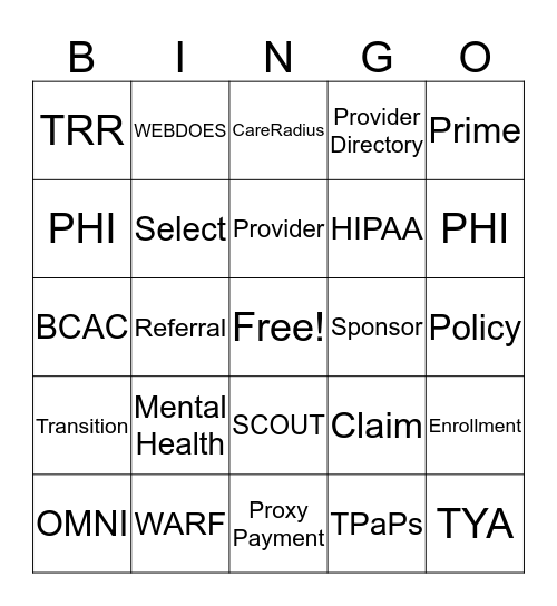 TRICARE BINGO Card