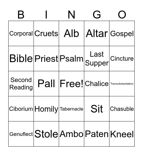 Holy Eucharist Bingo Card