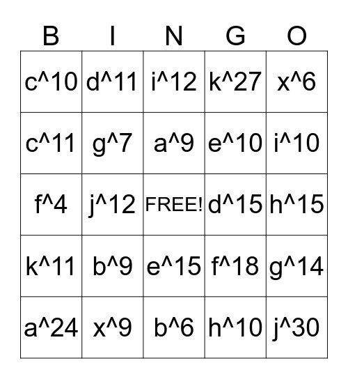 Multiplying Polynomials Bingo Card