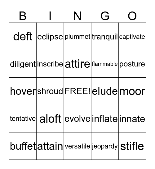 Wordly Wise 5 Bingo Card