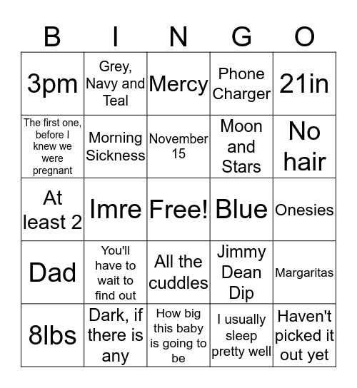 Mommy to be Bingo  Bingo Card