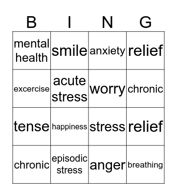 Stress Free Bingo Card