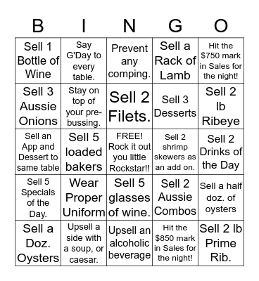 Outback  Bingo Card