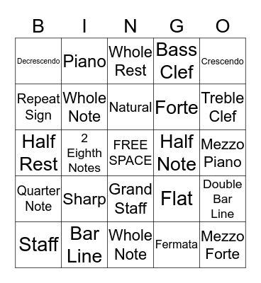 Music Symbol Bingo Card