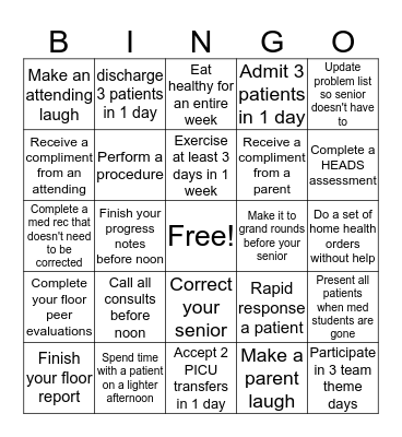 Pooja's Intern Bingo Card Bingo Card