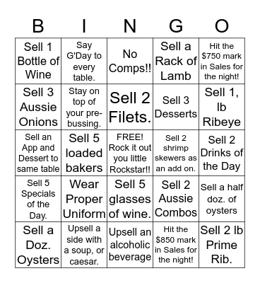Outback  Bingo Card