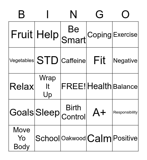 Wellness and Stress Management Bingo Card