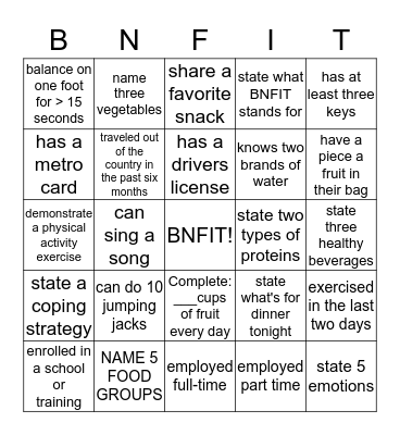 BNFIT MINGLE  Bingo Card