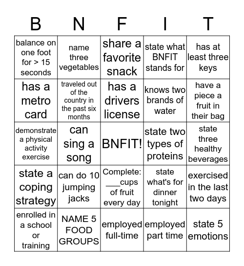 BNFIT MINGLE  Bingo Card