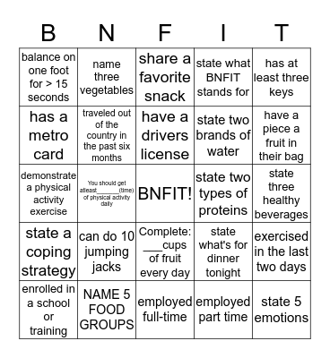 BNFIT MINGLE  Bingo Card