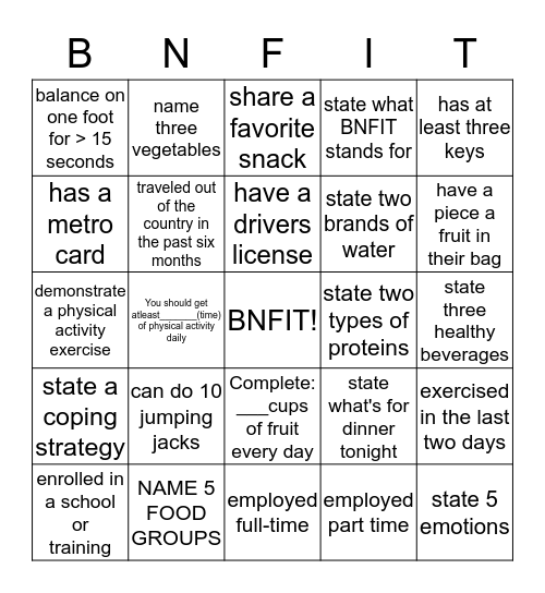 BNFIT MINGLE  Bingo Card