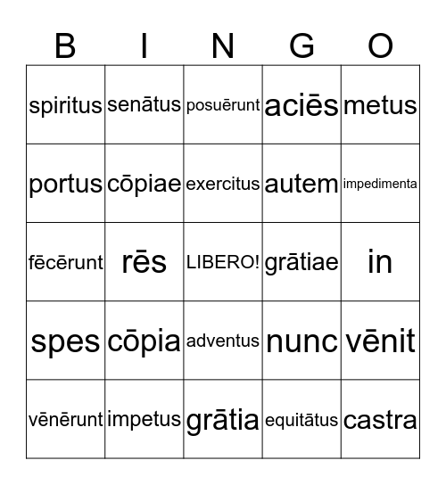 Latin Bingo Lesson 4-6 Bingo Card