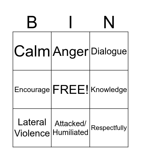 Confrontation and Aggression Bingo Card