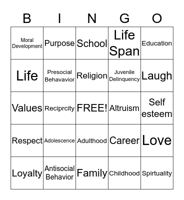 Developmental Psychology Bingo Card