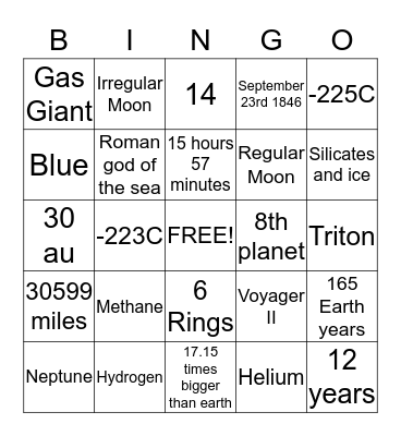 Neptune Bingo Card