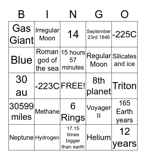 Neptune Bingo Card