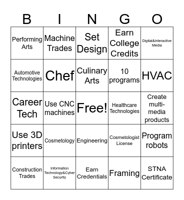 MSHS Career Tech Bingo Card