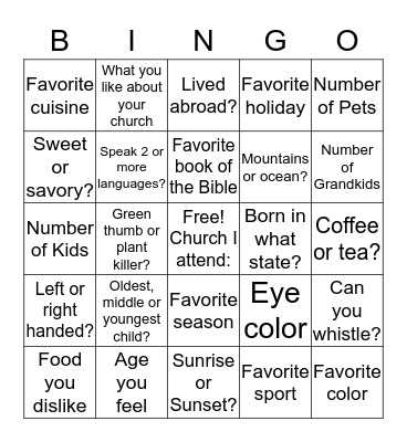 Area Christian Fellowship Bingo Card
