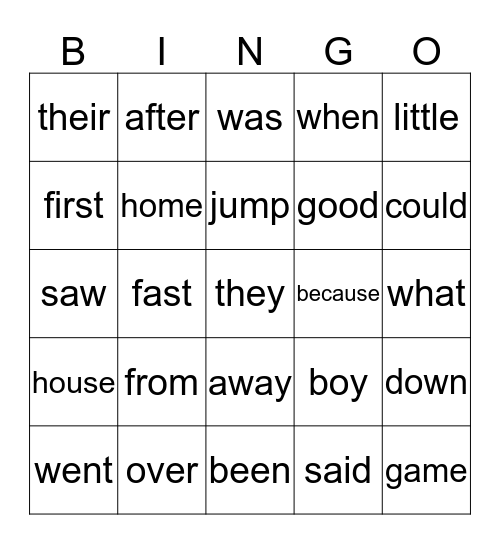 1st Grading Period Sight Words Bingo Card