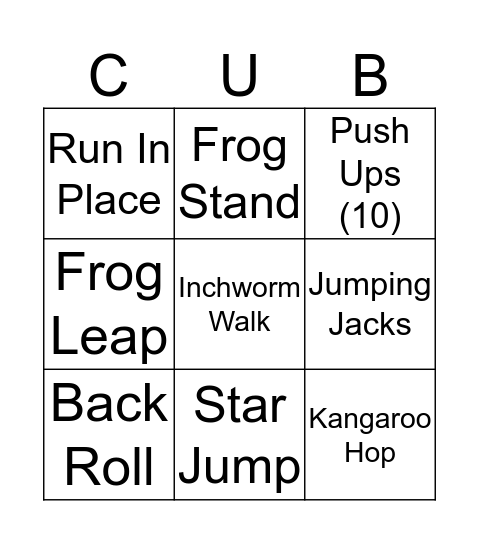 Wolf Den Fitness Bingo! Bingo Card