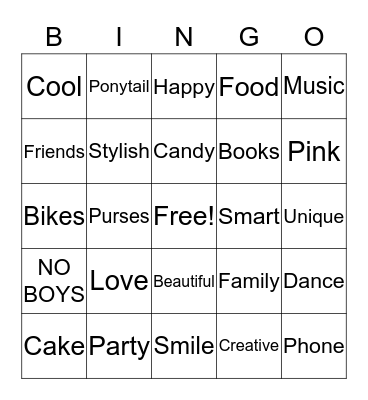 Kailany's Birthday Bingo Card