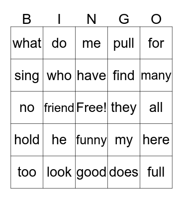 Sept. Sight Word Bingo Card