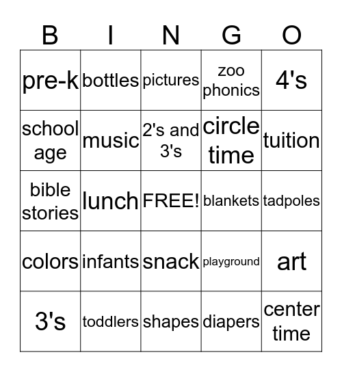 The Children's Center Bingo Card