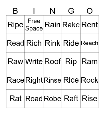 "R" Bingo Card