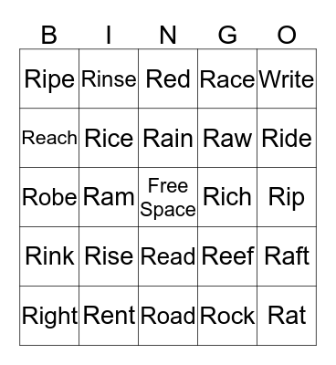 "R" Bingo Card