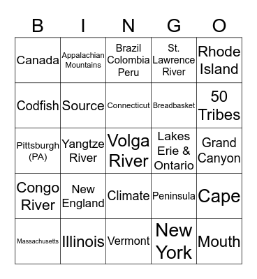 Geography Review with Ms. Regi Bingo Card